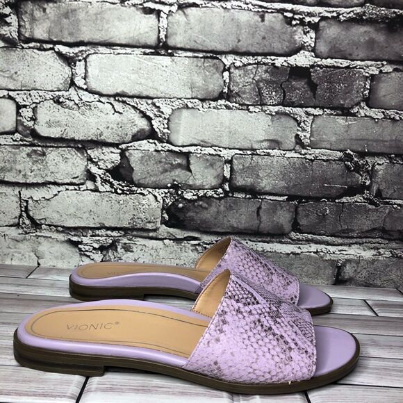 Vionic Demi Purple Leather Snake Embossed Orthopedic Sandals Women Sz 10M US/42 - Picture 2 of 16